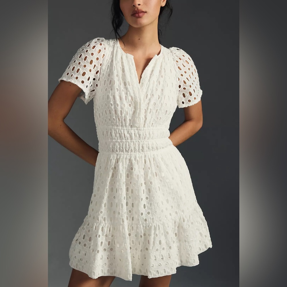 Anthropologie The Somerset Mini Dress: Eyelet Edition White Size Small